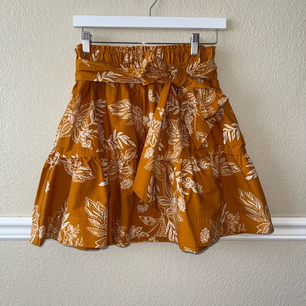 Anthropologie Maeve Somerset Mini Skirt 100% Cotton Golden Floral Medium - Picture 2 of 10